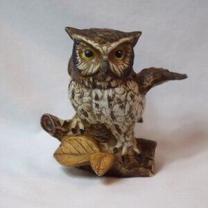 Vintage Home Interiors Woodland Great Horned Owl on Log #1114 EUC